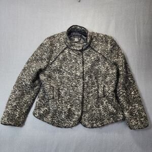 SANDRO Womens Blazer Jacket PXL Petite XL Black Tweed Classic Office NO BELT